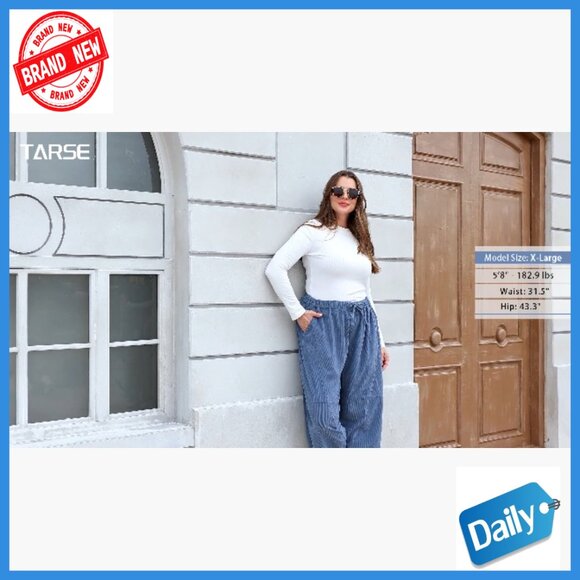 Corduroy Harem Pants Elastic Waist Wide Leg Loose Fit Casual Trousers - Picture 6 of 7